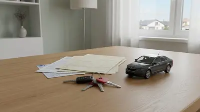 Kľúče od auta a poistné dokumenty na stole - koncept PZP a autopoistenia